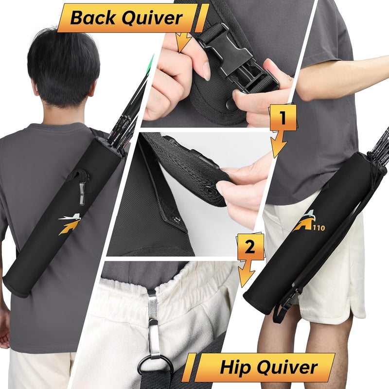 Sunya Archery Arrow Quiver with Shoulder Carrying Belt. Back Arrow Bag Holder and Side Waist Hip Quiver - Two in One for Practice - Image 4